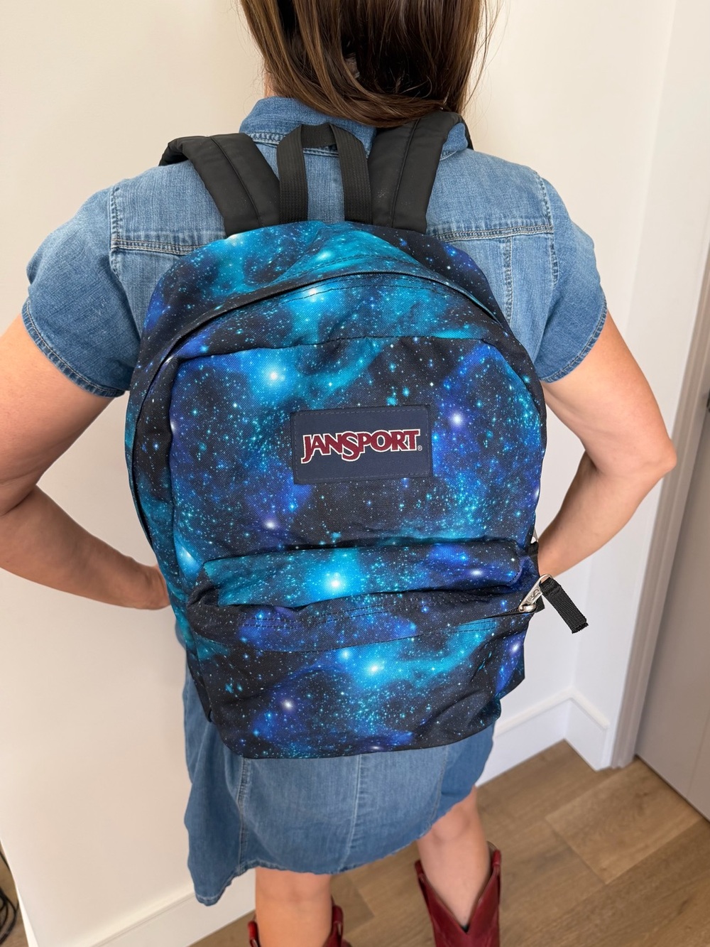 EUC Jansport SuperBreak Galaxy Backpack Blue Nebula Space Print School Bookbag